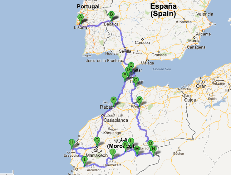 Portugal até Marrocos de carro