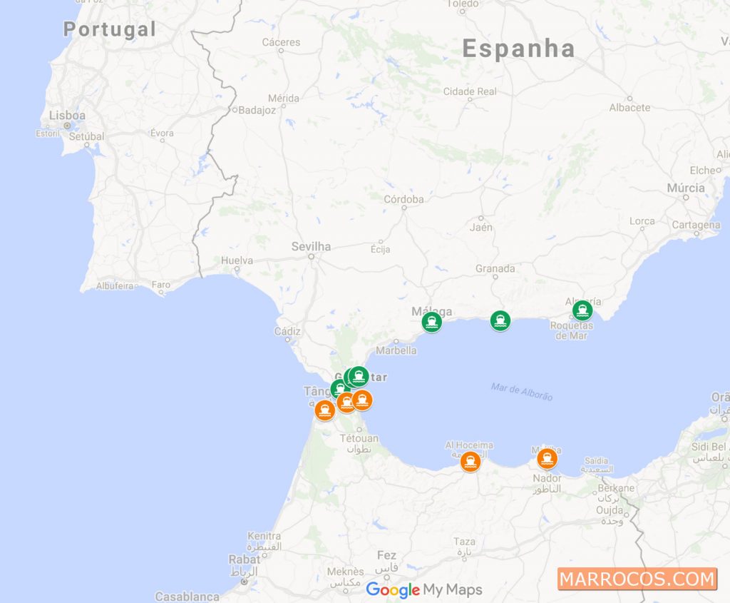 Barco de Espanha até Marrocos MAPA BARCOS ESPANHA MARROCOS Transportes