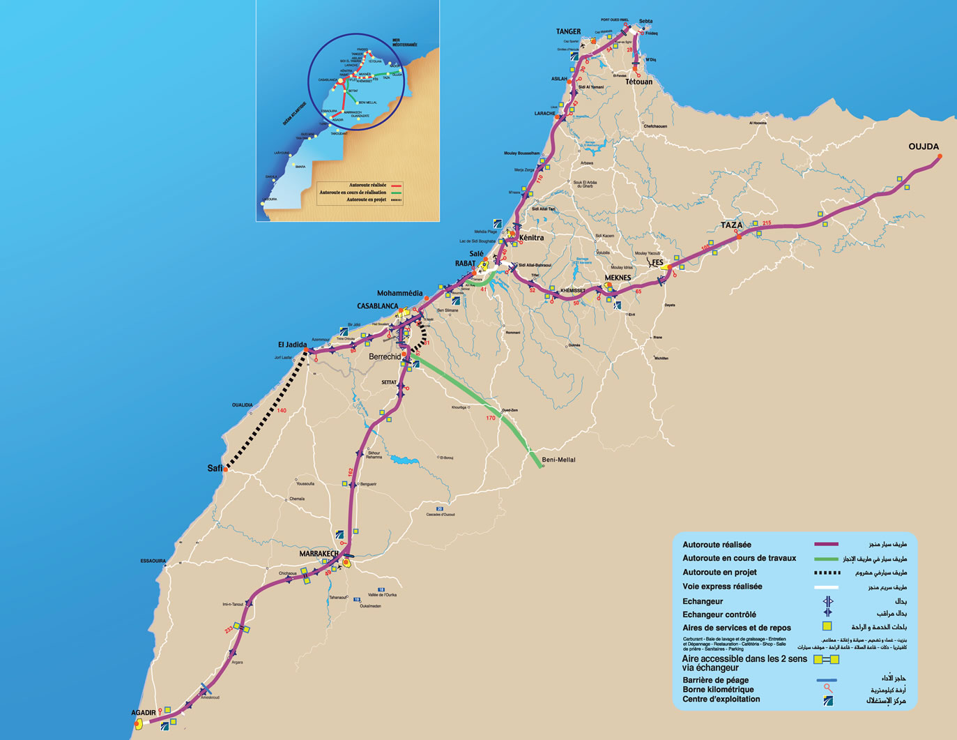 Carte du réseau autoroutier au Maroc