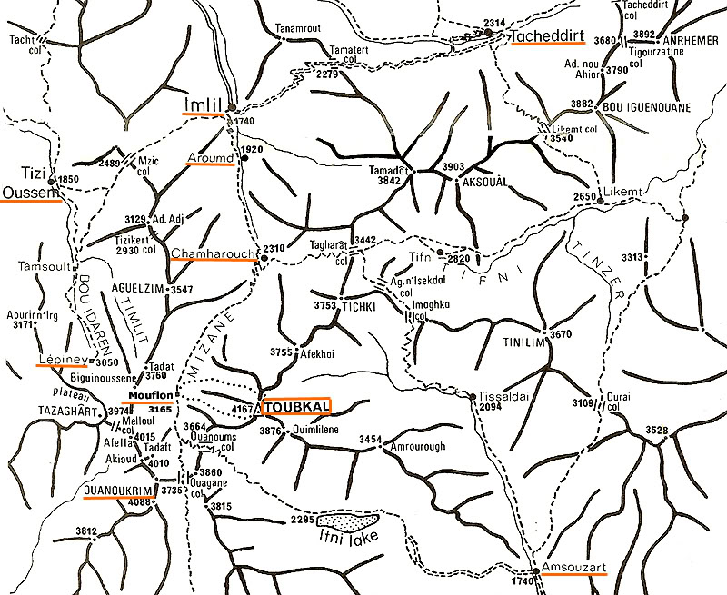 Mapa caminho de subida ao Toubkal